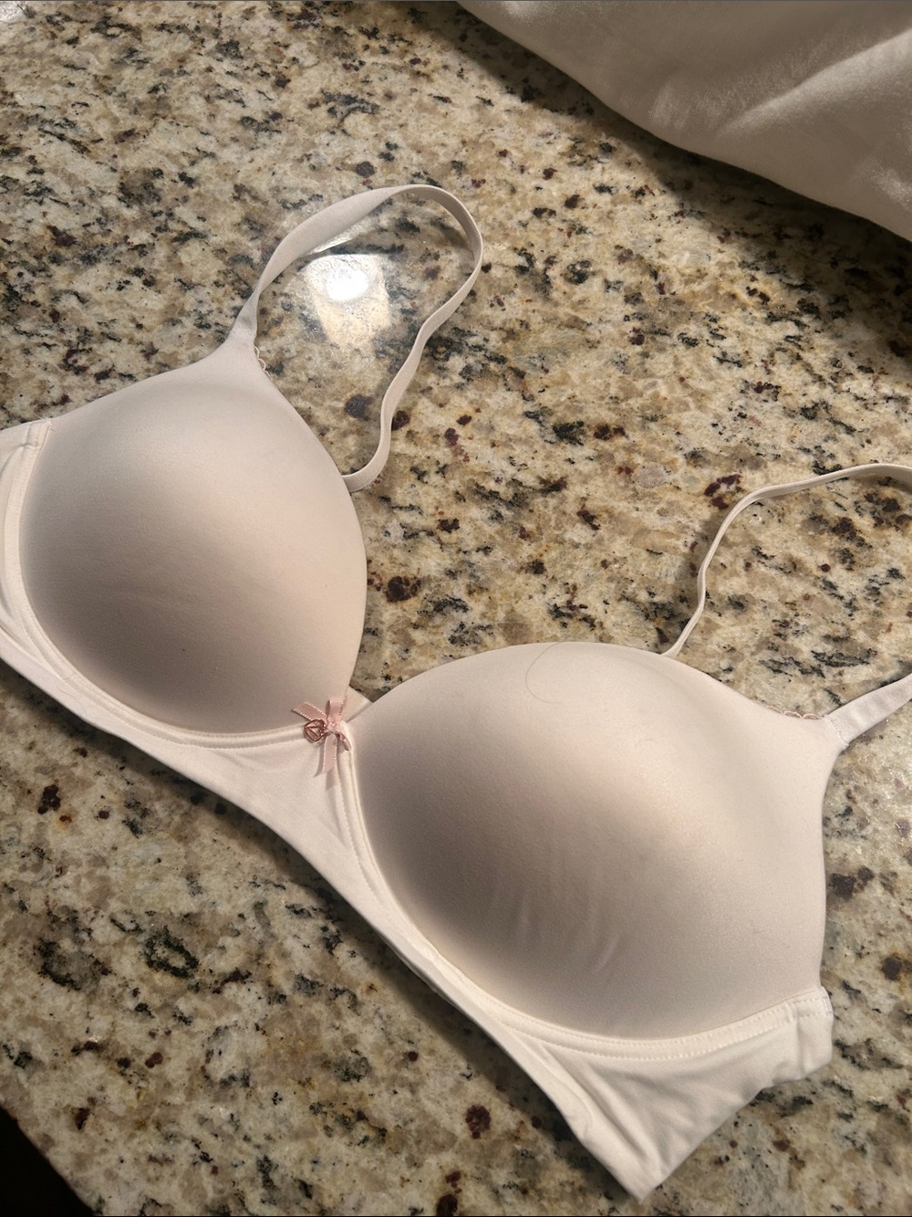 Victoria’s Secret Body by Victoria wireless bra with pink lace trim 3 way strap